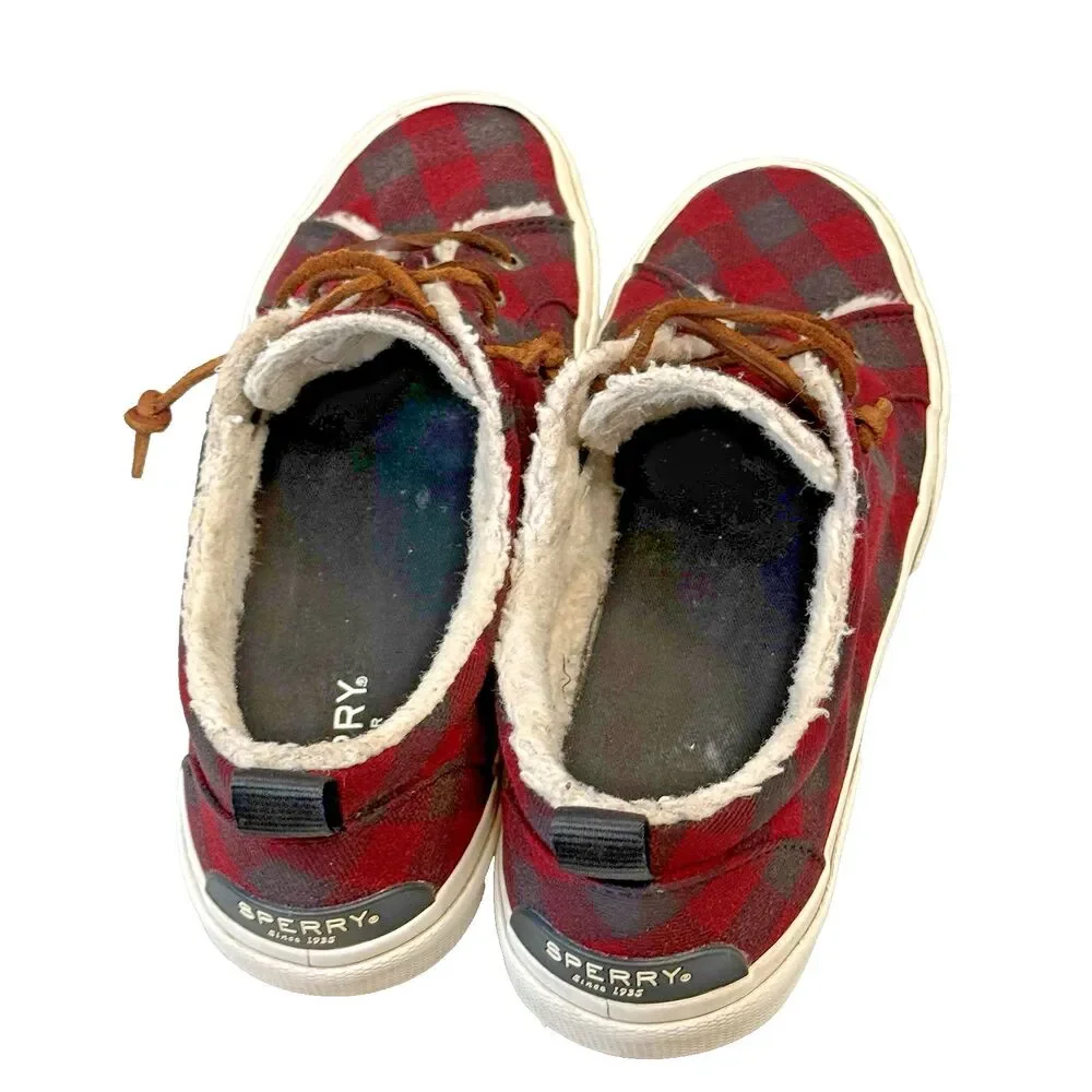 Sperry Top Sider Size 8.5 Buffalo Red Plaid Faux Wool Sneakers Womens Shoes